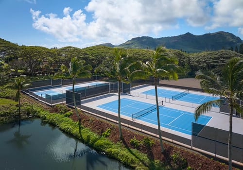 View of the courts with mountainous background