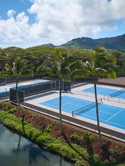 View of the courts with mountainous background